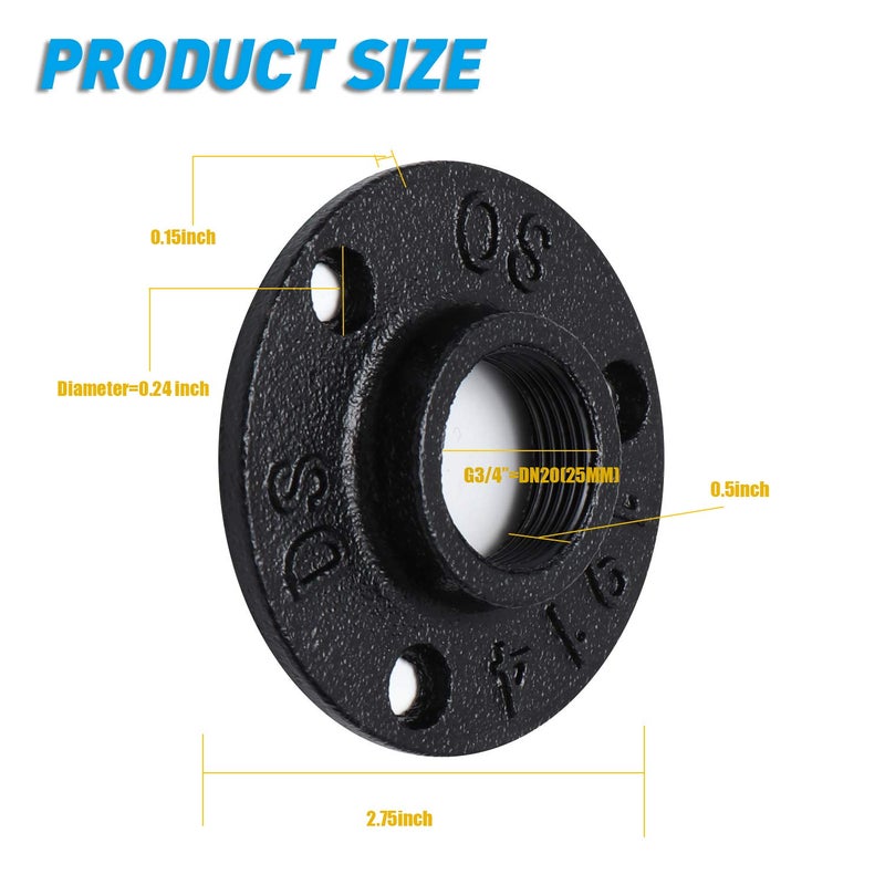 Home TZH 3/4" Antirust Black Floor Flange, 10 Pack Malleable iron Pipe Fittings for Industrial vintage style, Flanges with Threaded Hole for DIY Project/Furniture/Shelving Decoration (10, 3/4") - Image 2